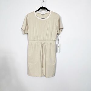 Calvin Klein Dress Womens 4 Short Sleeve Cream Lightweight Comfort Pockets New